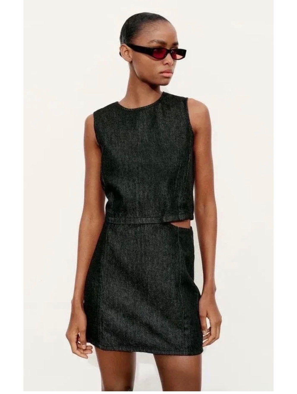 Zara Black Cutout Denim Sz m Side Stretch minimalist